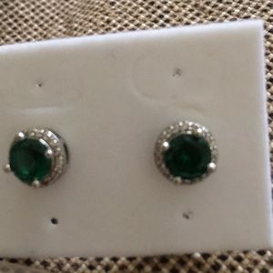 Emerald and cubic zirconia earrings